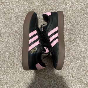 Adidas Women's Black and Pink Striped Sneakers